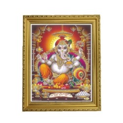 Satvik Lord Ganesha Designer Wooden Golden Photo Frame (5) for Pooja