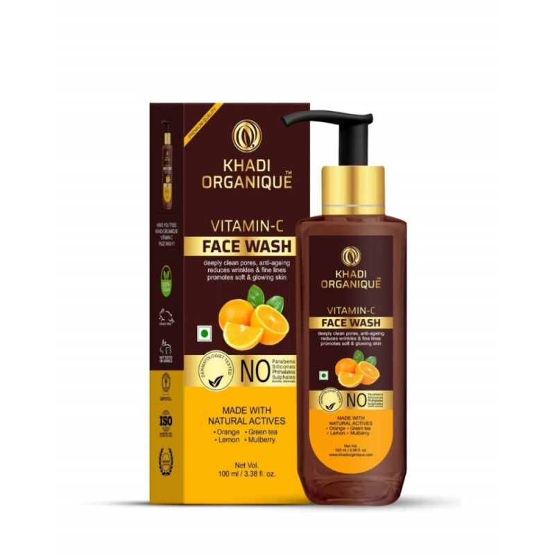 Khadi Organique Vitamin C Face Wash, Deeply Clean Pores, Anti Ageing