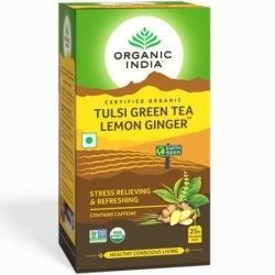Organic India Tulsi Green Tea Lemon Ginger 25N Infusion Bags- Stress