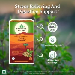 Organic India Tulsi Ginger 25N Infusion Bags- Stress Relieving