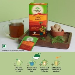 Organic India Tulsi Ginger 25N Infusion Bags- Stress Relieving