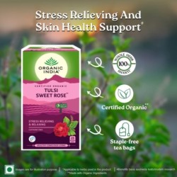 Organic India Tulsi Sweet Rose 25N Infusion Bags- Stress Relieving
