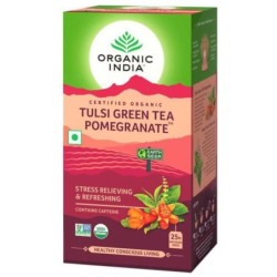 Organic India Tulsi Green Tea Pomegranate 25N Infusion Bags- Stress