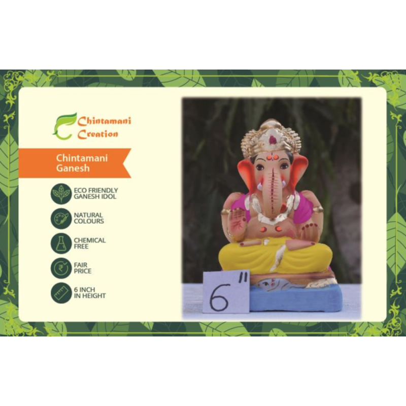 Chintamani Eco Friendly Ganesha Idol Made of Clay Shadu Mati 6 Inches