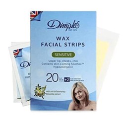 Dimples Facial Wax Strips, 20 Wax Strips, for Upper Lip, Cheeks, Chin