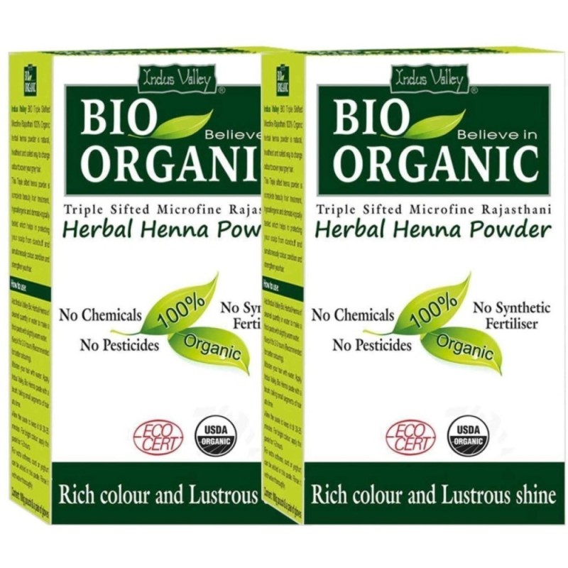 Indus Valley Bio Organic Herbal Henna Powder, Rich Color & Lustrous