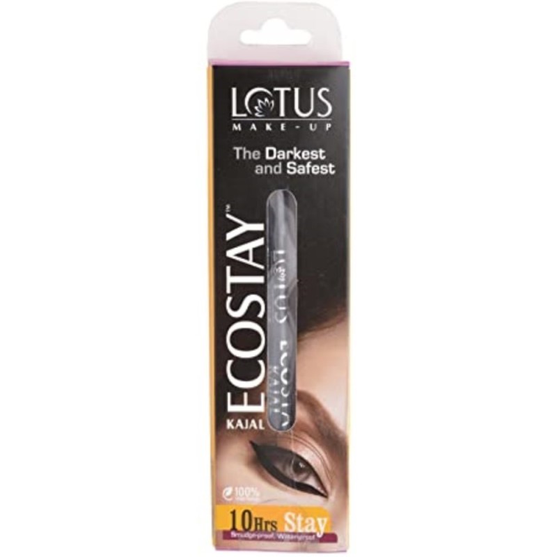 Lotus Makeup Ecostay Kajal the Darkest & Safest (Black) - 10Hrs Stay