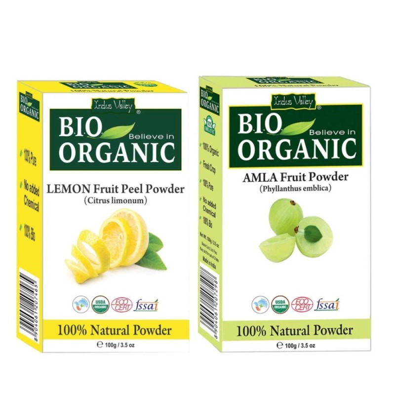 Indus Valley Bio Organic Combo Pack of Lemon Fruit Peel Powder & Amla
