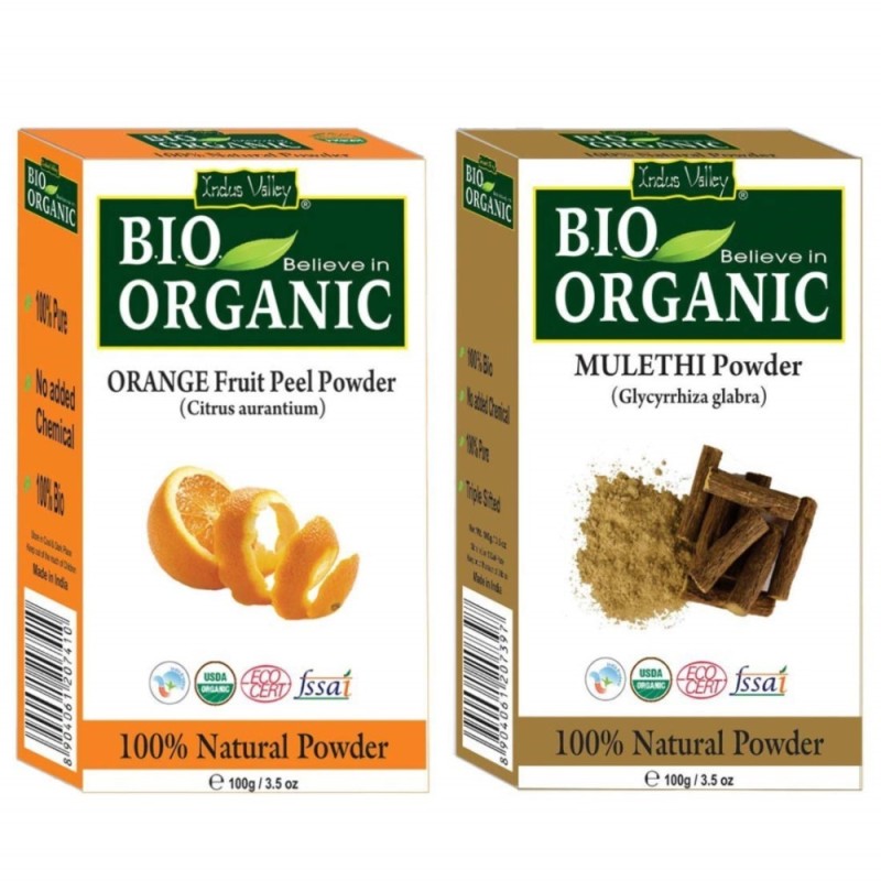 Indus Valley Bio Organic Combo Pack of Mulethi Powder & Orange Fruit