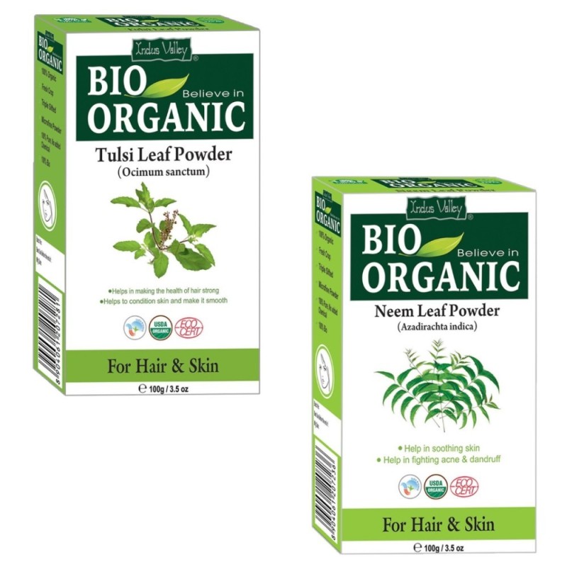 Indus Valley Bio Organic Combo Pack of Tulsi Leaf Powder & Neem Leaf