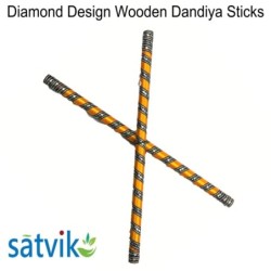 Diamond Design Wooden Dandiya Sticks, Pair of Diamond Design Multi