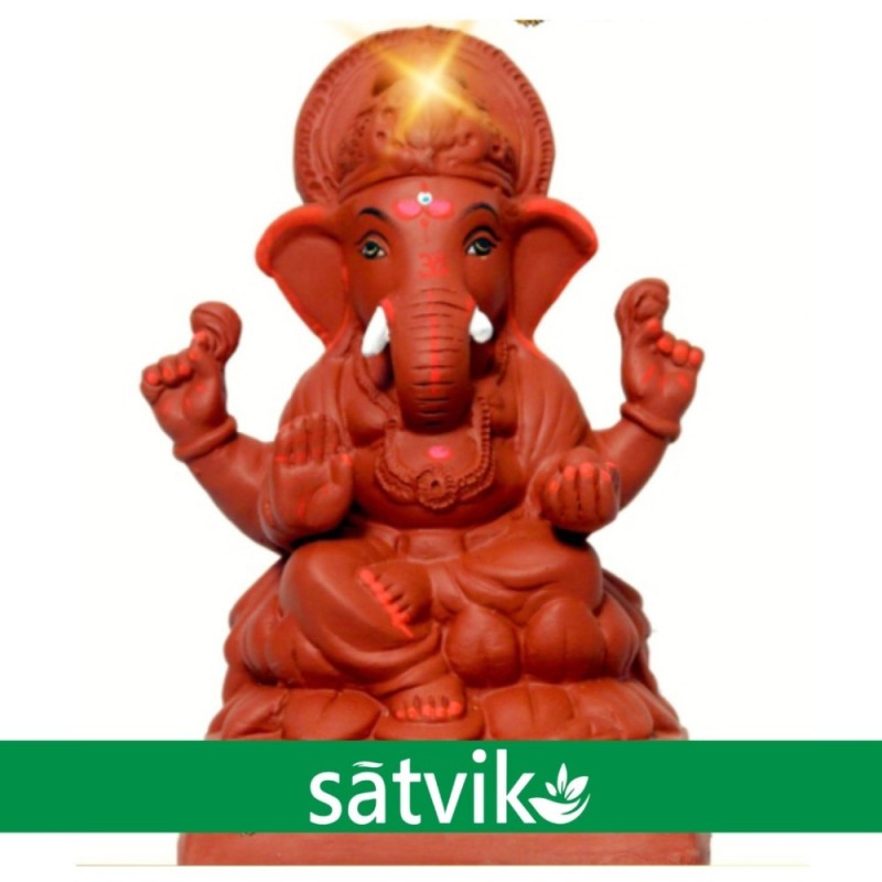 Satvik Natural Red Soil Eco Friendly Ganesh Idols- (036), Made