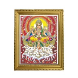 Satvik God Surya Dev, Sun God Designer Wooden Golden Photo Frame