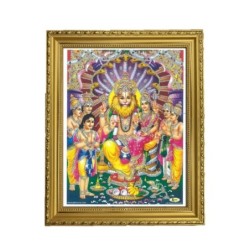 Satvik Narsimha, Laxmi, Swamy Narayn Designer Wooden Golden Photo
