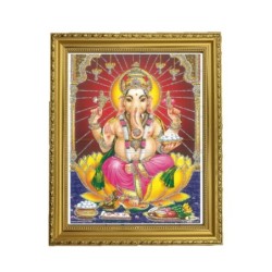 Satvik Lord Ganesha Designer Wooden Golden Photo Frame (1) for Pooja