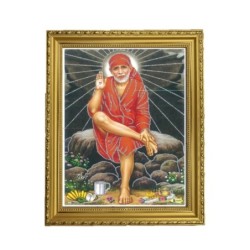 Satvik Shirdi Sai Baba Designer Wooden Golden Photo Frame