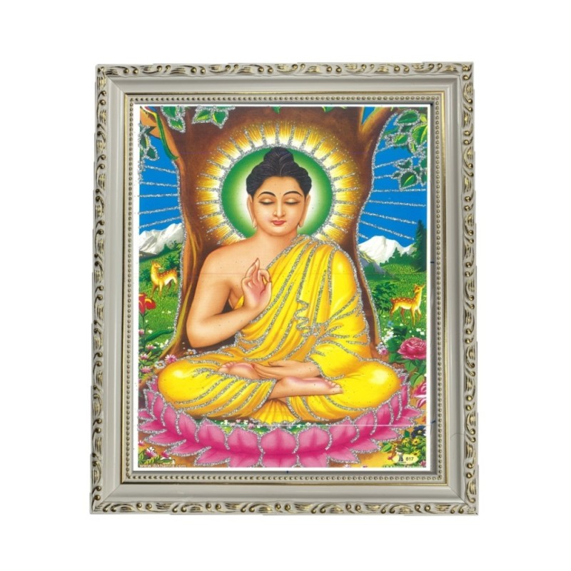 Satvik Lord Buddha Designer Wooden White Photo Frame (1), Religious