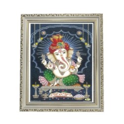 Satvik Lord Ganesha Designer Wooden White Photo Frame (3) for Pooja