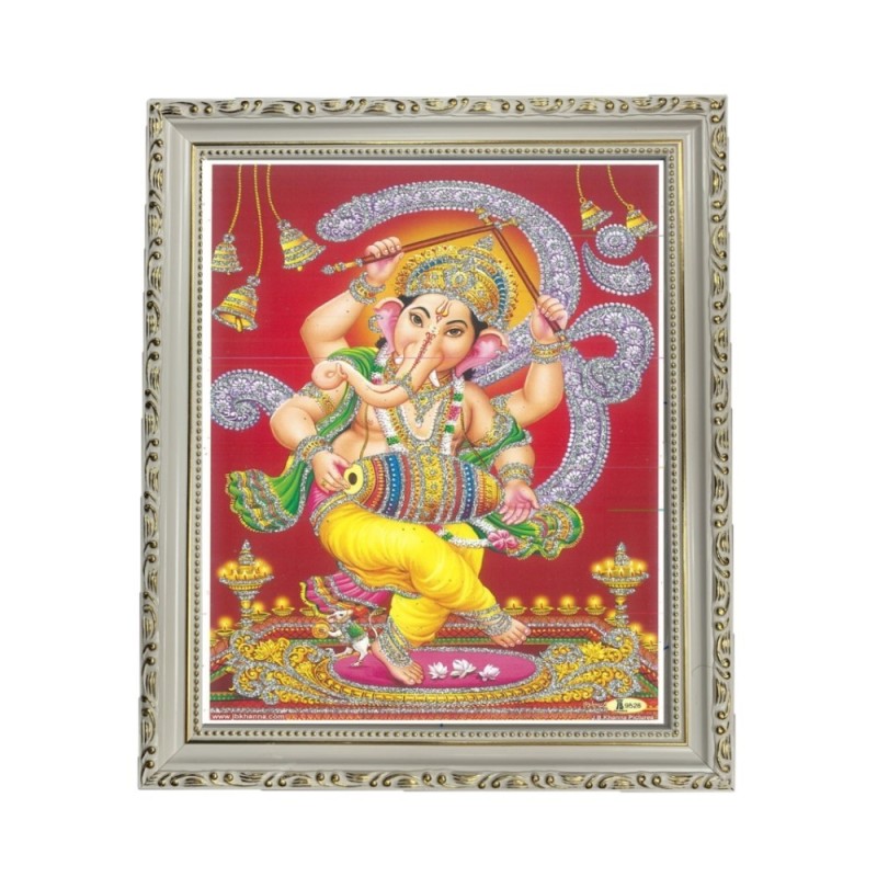 Satvik Lord Ganesha Designer Wooden White Photo Frame (2) for Pooja