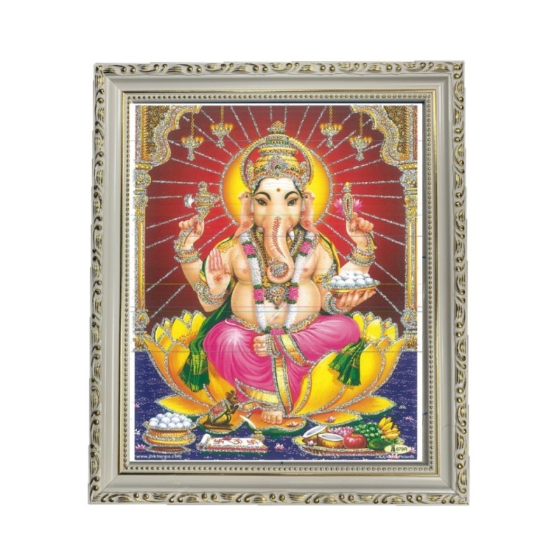 Satvik Lord Ganesha Designer Wooden White Photo Frame (1) for Pooja
