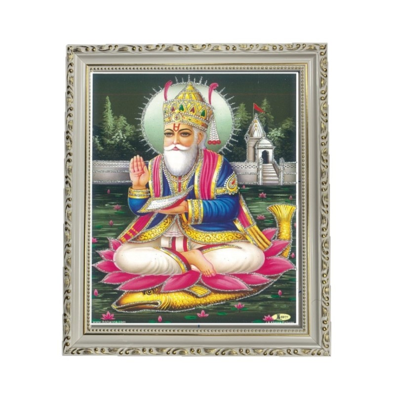 Satvik Lord Jhulelal Ji Designer Wooden White Photo Frame for Pooja