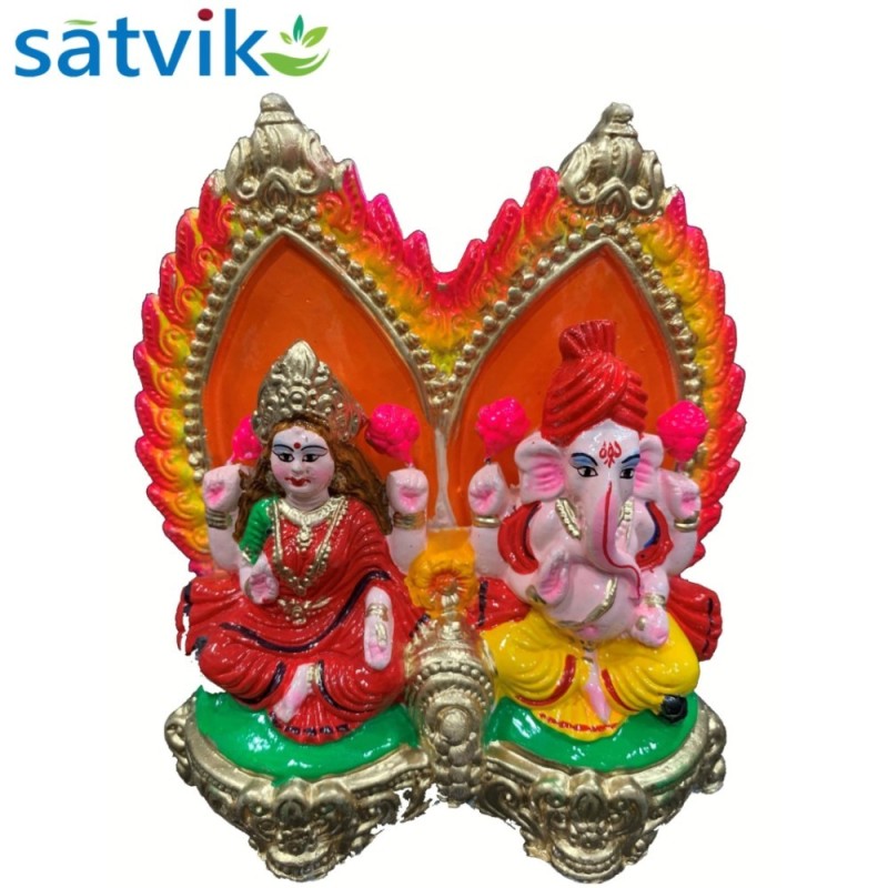 Pair of Goddess Lakshmi and Lord Ganesh Murti (Seated Together in One