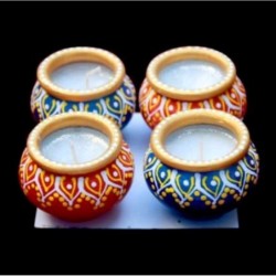 Satvik Colorful Clay Matki Diya (Wax) for Diwali Festival, Multicolor