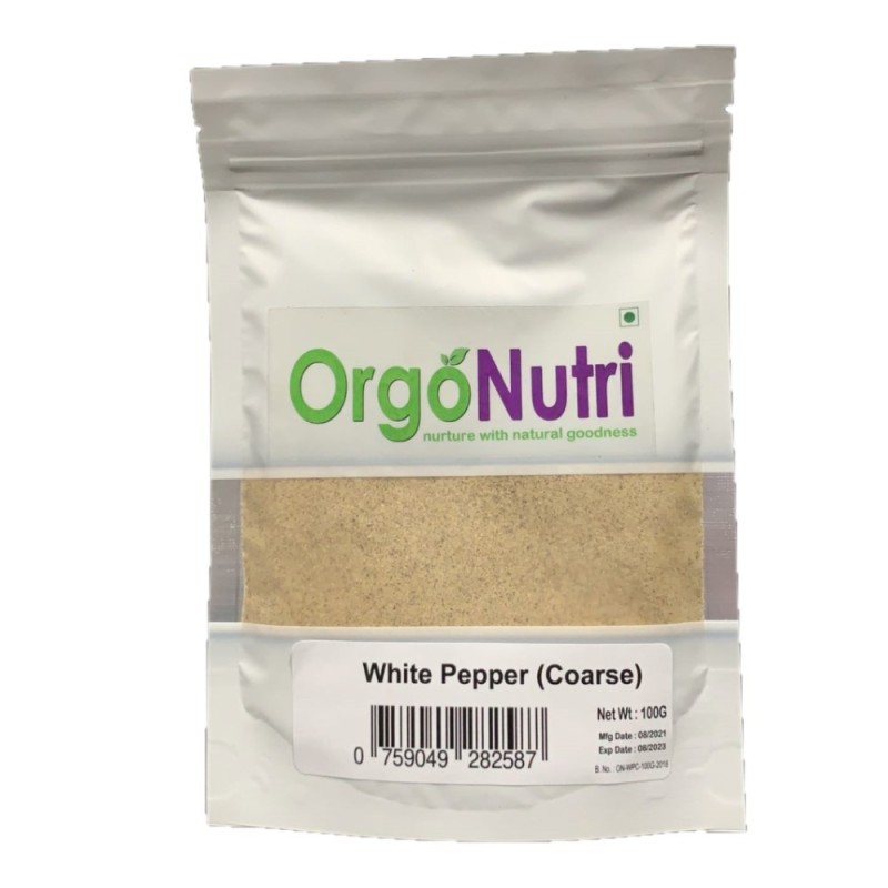Orgonutri Medium Grind Coarse White Pepper, Bái Hú Jiāo Zhōng Mó 100gm