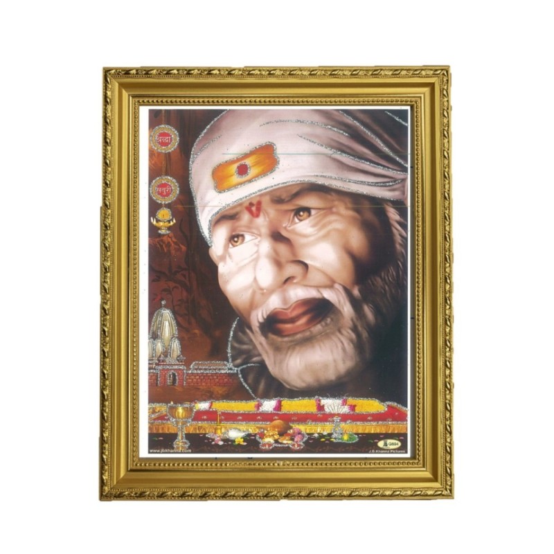 Satvik (New) Shirdi Sai Baba Designer Wooden Golden Photo Frame