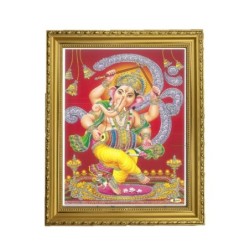 Satvik Lord Ganesha Designer Wooden Golden Photo Frame (2) for Pooja