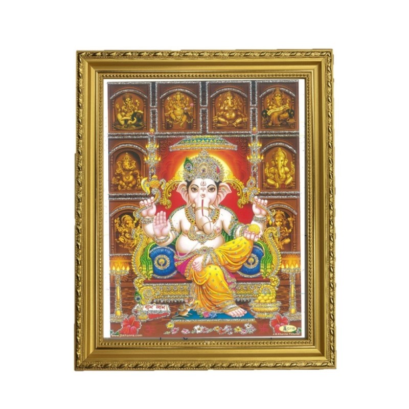 Satvik Lord Ganesha, Ashtavinayaka Designer Wooden Golden Photo Frame