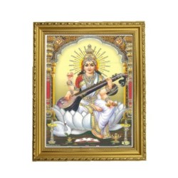 Satvik Goddess Saraswati, Designer Wooden Golden Photo Frame