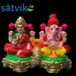 Pair of Goddess Lakshmi and Lord Ganesh Murti (Seated Together)