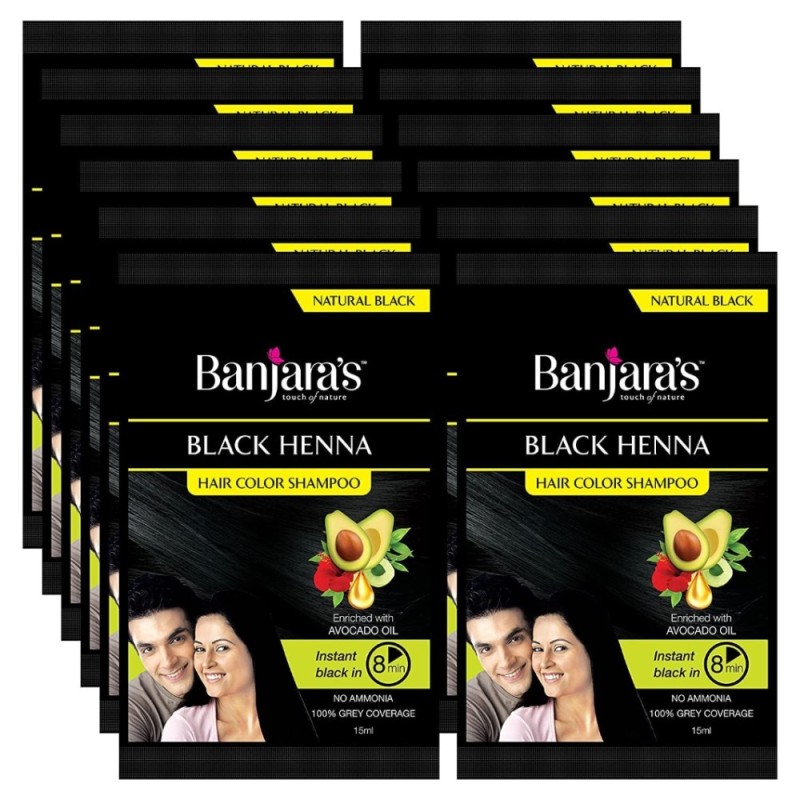 Banjara's Black Henna Hair Color Shampoo, (Pack of 3) 15ml