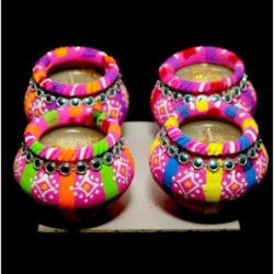 Satvik Colorful Clay Diyas for Diwali Festival, Multicolor Diwali
