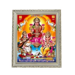 Goddess Maha Lakshmi, Ma Saraswati and Lord Ganesha Designer White