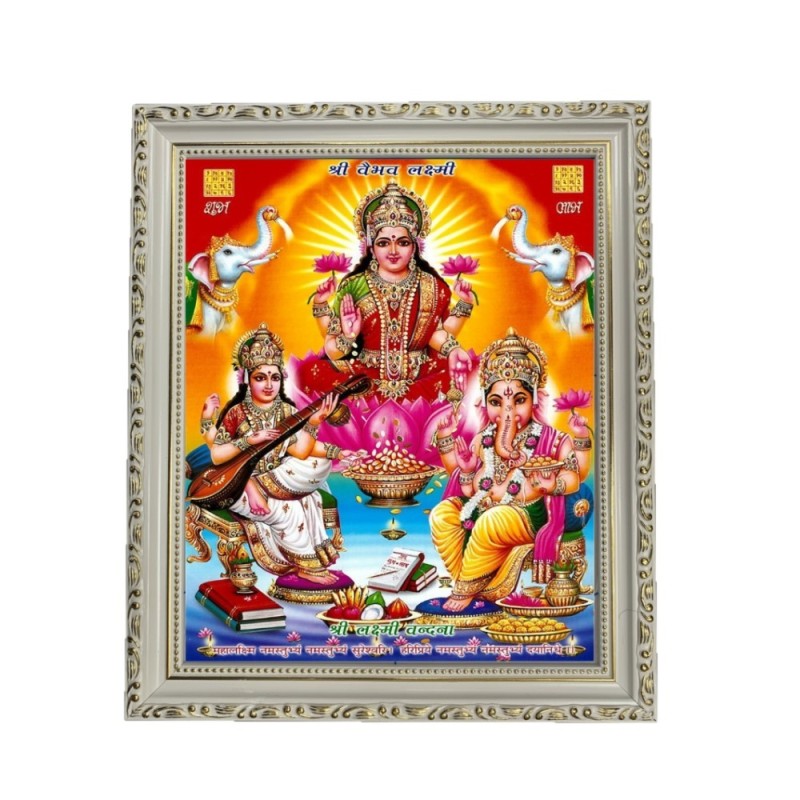 Goddess Maha Lakshmi, Ma Saraswati and Lord Ganesha Designer White