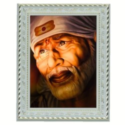 Satvik Shirdi Sai Baba Designer White Photo Frame (2) for Pooja