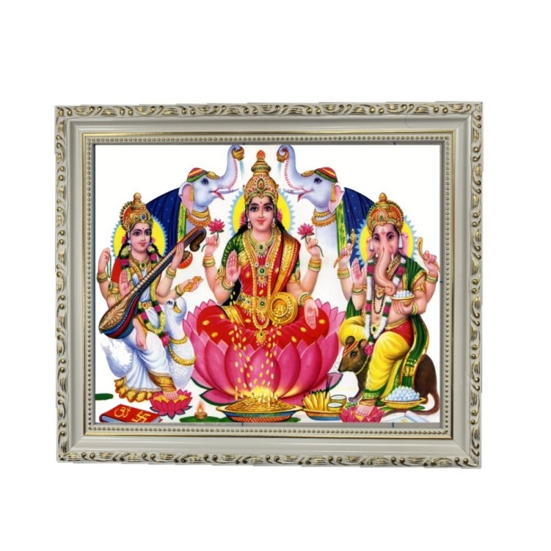Goddess Maha Lakshmi, Ma Saraswati and Lord Ganesha Designer White