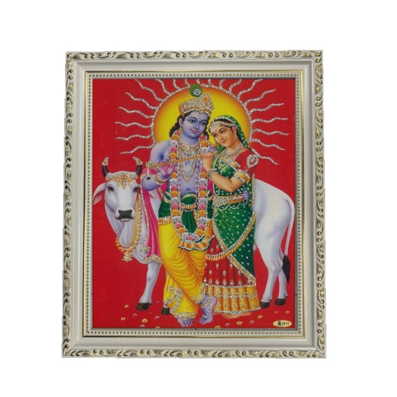 Satvik Radha Krishna Designer Wooden Photo Frame for Pooja, Prayer