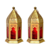 Golden Moroccan-Style Decorative Lantern with Red Glass – Diwali