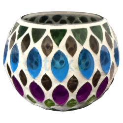 Satvik Geometric Mosaic Glass Candleholder with Colorful Mosaic Design