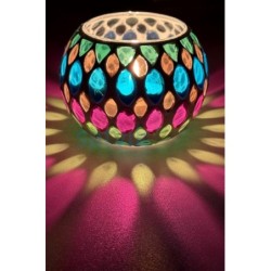 Satvik Geometric Mosaic Glass Candleholder with Colorful Mosaic