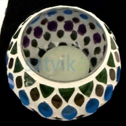 Satvik Geometric Mosaic Glass Candleholder with Colorful Mosaic