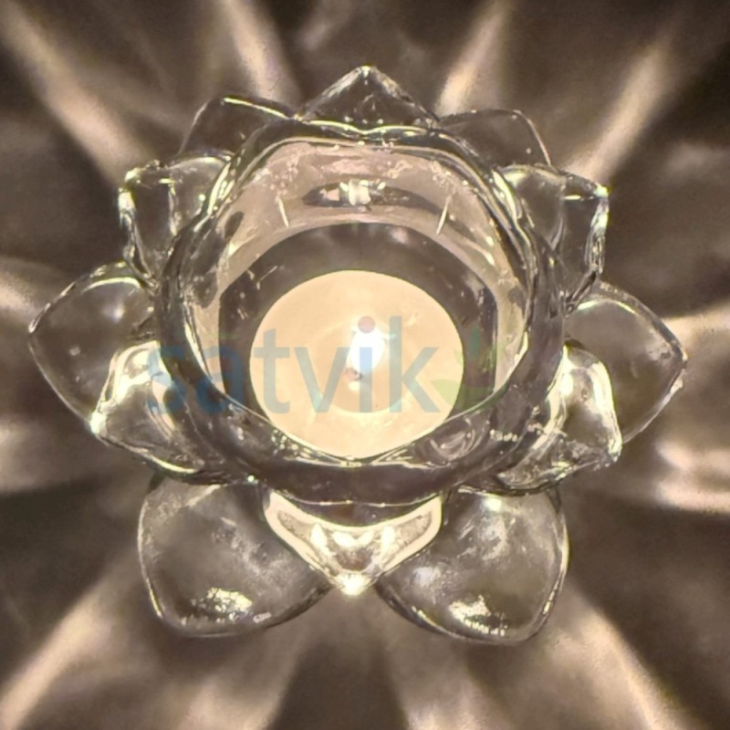Satvik Lotus-Shaped Crystal Tea Light Candle Holder for Home Decor