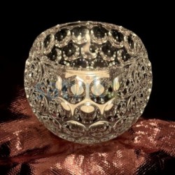 Satvik Crystal Glass Tea Light Candle Holder with Floral Pattern