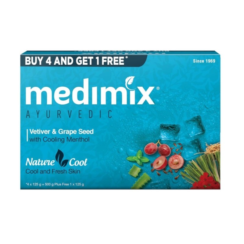 Medimix Ayurvedic Cool Bathing Soap with Menthol, Vetiver & Grape